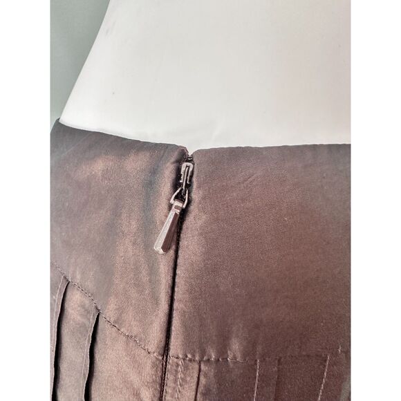 Vintage Y2k Brown Pleated Silk Skirt High Waist Textured Hem A-Line Lined size 6 - Picture 5 of 7